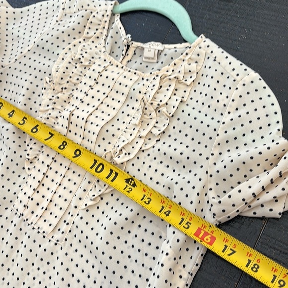 J. Crew Ruffle Front Long Sleeve Polka Dot Blouse Off White Black size 00 - Picture 7 of 7